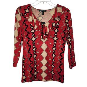Lauren Ralph Lauren Southwest Ruffle Neck Knit Top 3/4 Sleeves New With Tag S